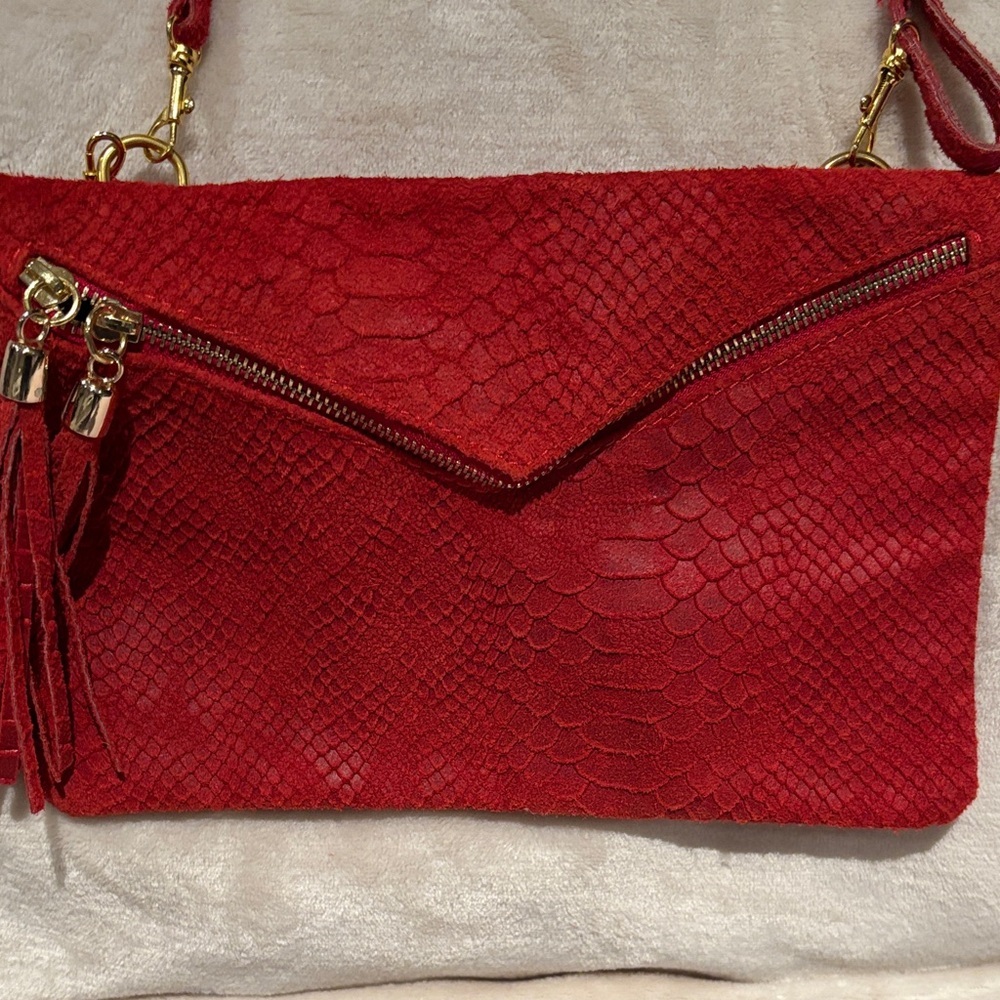 Red Snake Print Suede Women's Bag made in Italy